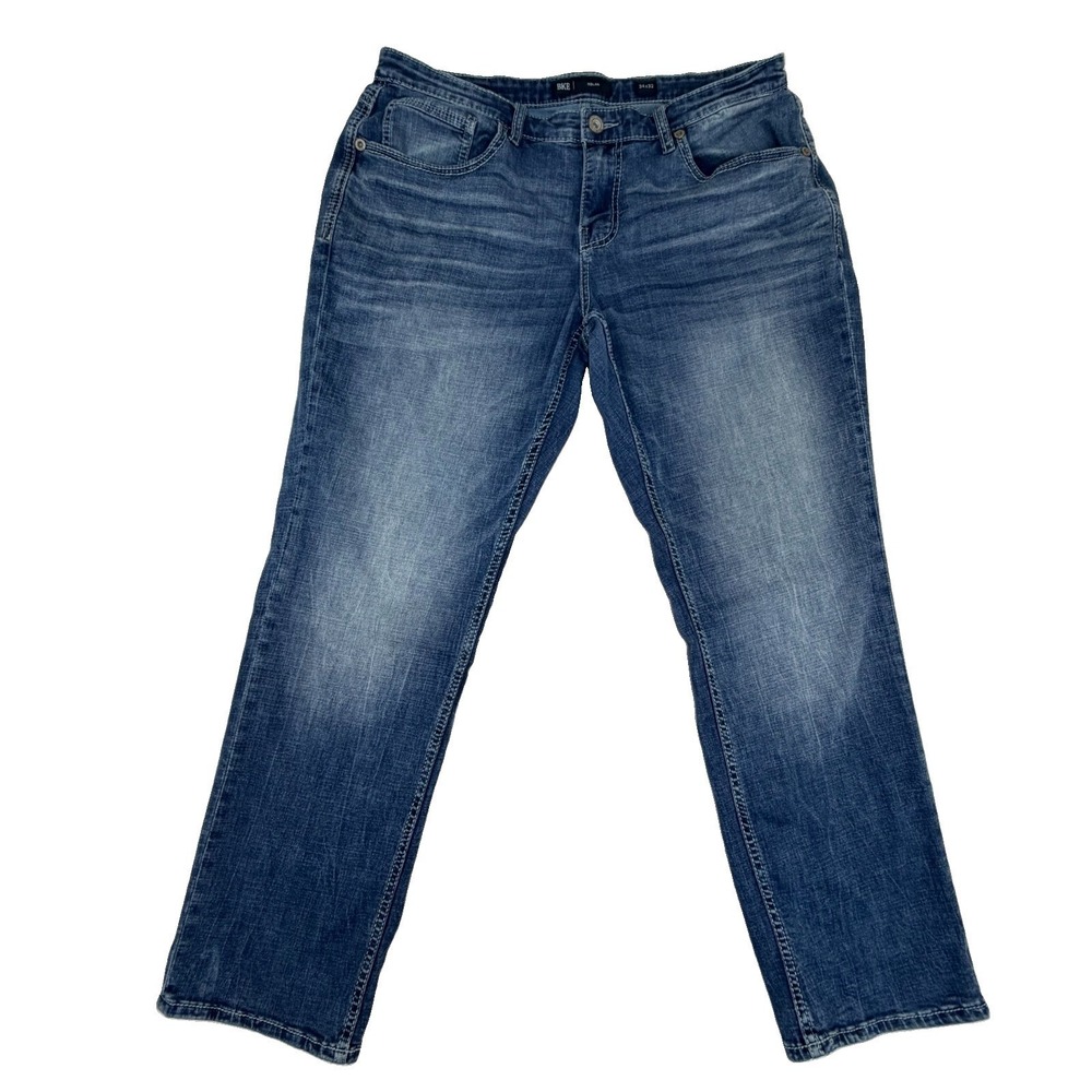 BKE Men's Nolan Straight Stretch Jean  Tag 34x32 Fit 34x31 Medium Wash Whiskered
